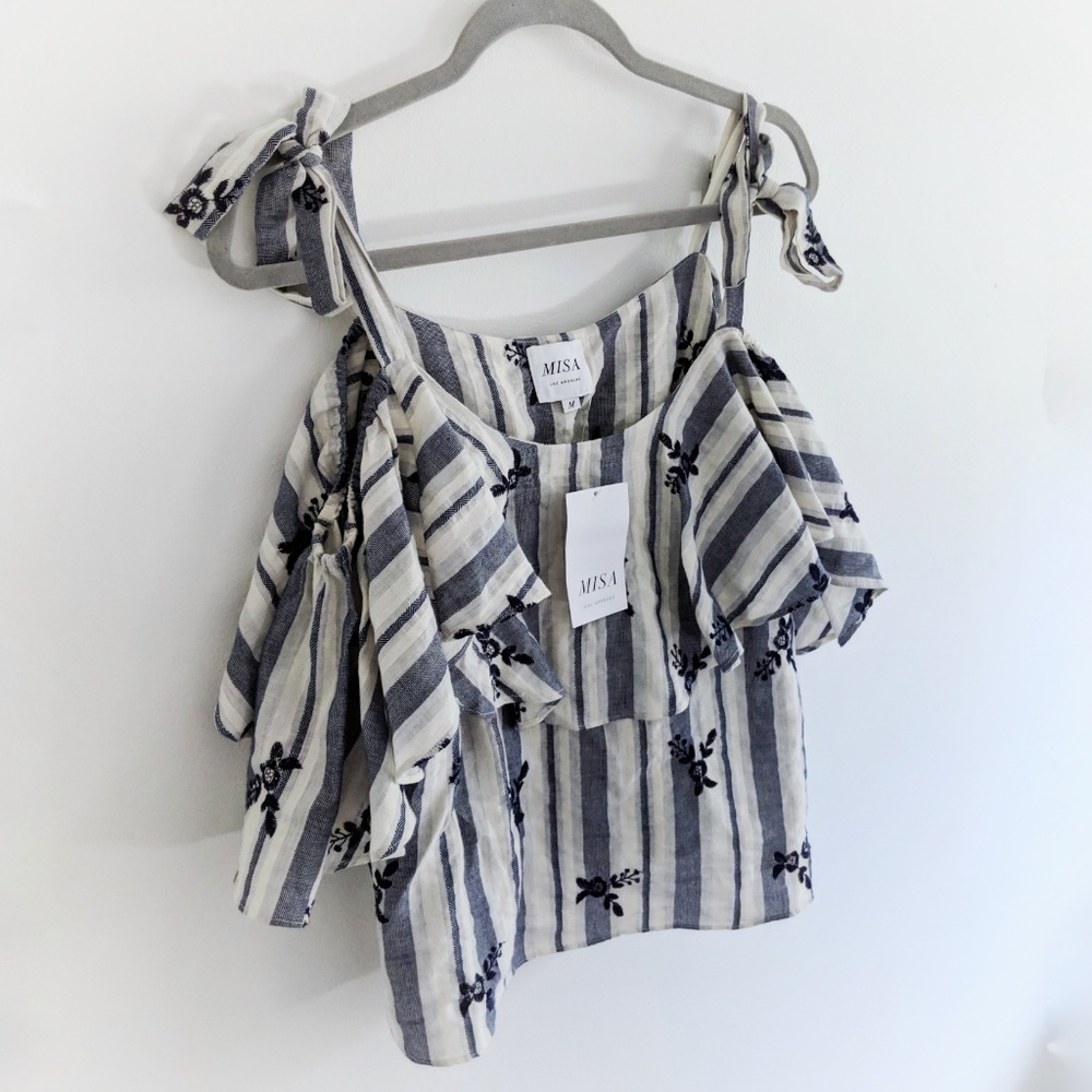 NWT - Misa - Cream And Blue Off The Shoulder Top